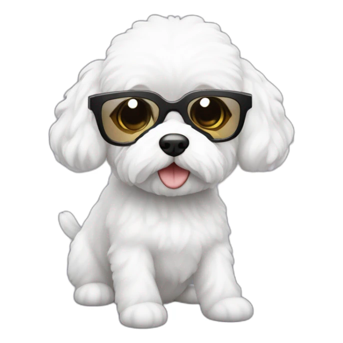 mujer piel blanca cabello obscuro gafas  y perro bichon blanco sticker
