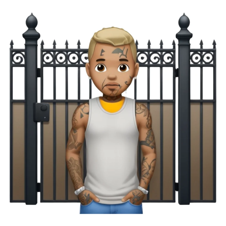 Chris brown with tattoos standing in front of a gate  sticker