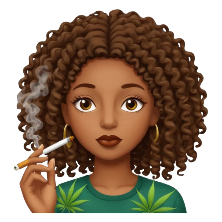 Black girl with eyelashes and curly hair smoking weed  sticker