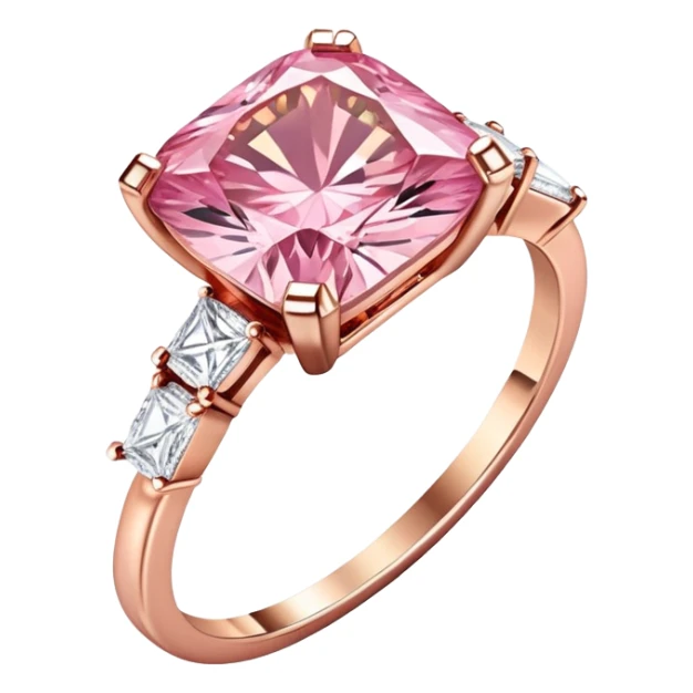 Square cut pink diamond ring rose gold with two white diamonds  sticker