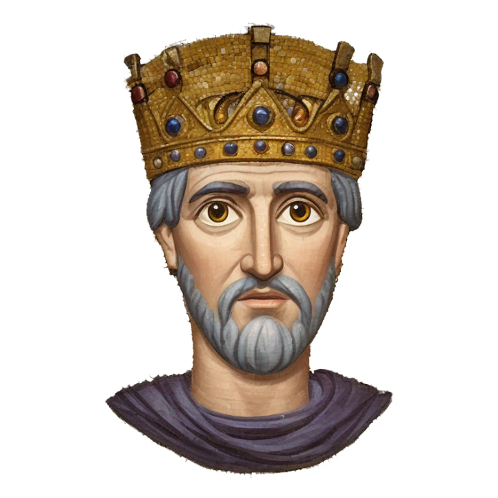 Emperor Justinian with byzantine crown - base his appearance on the Ravenna mosaic of him in San Vitale sticker