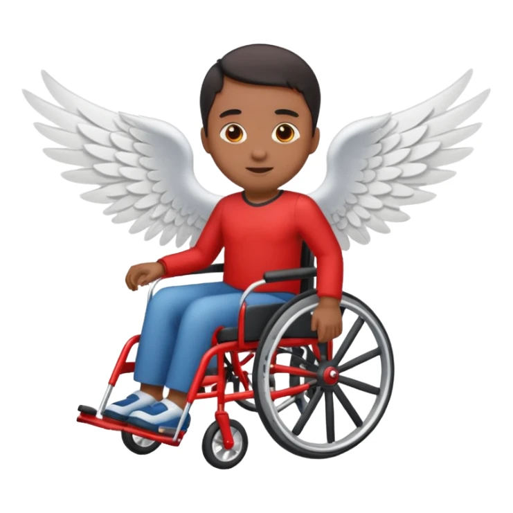 "Emoji representing mobility, speed, and overcoming obstacles, featuring a person in a red wheelchair with wings" sticker