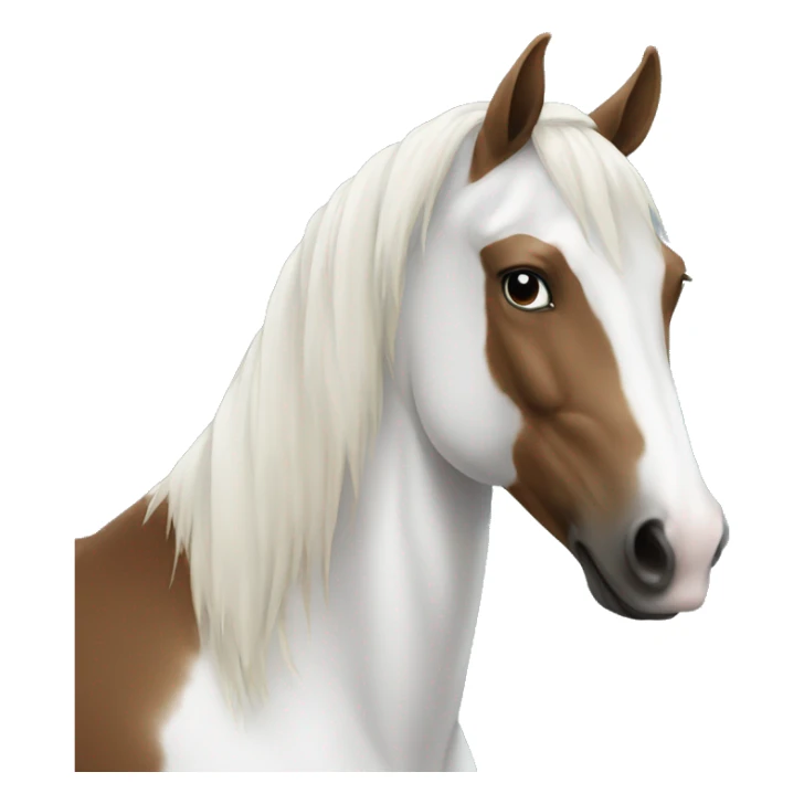 white and brown horse with blue yes sticker