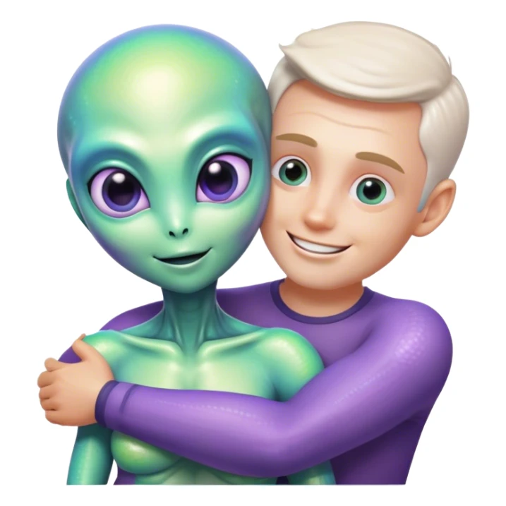 alien woman hugs white man sticker