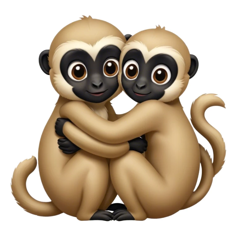 Two gibbons, one black and one tan, embracing, cute Disney-style  sticker