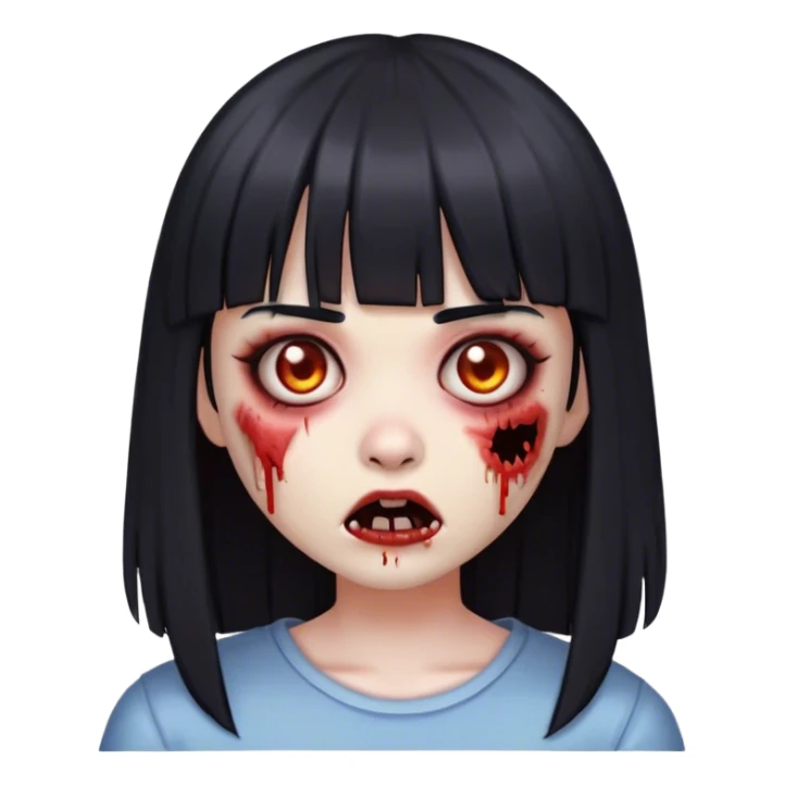 Garota zumbi com cabelos pretos lisos com franja (tipo esse emoji 🧟‍♀️)  sticker