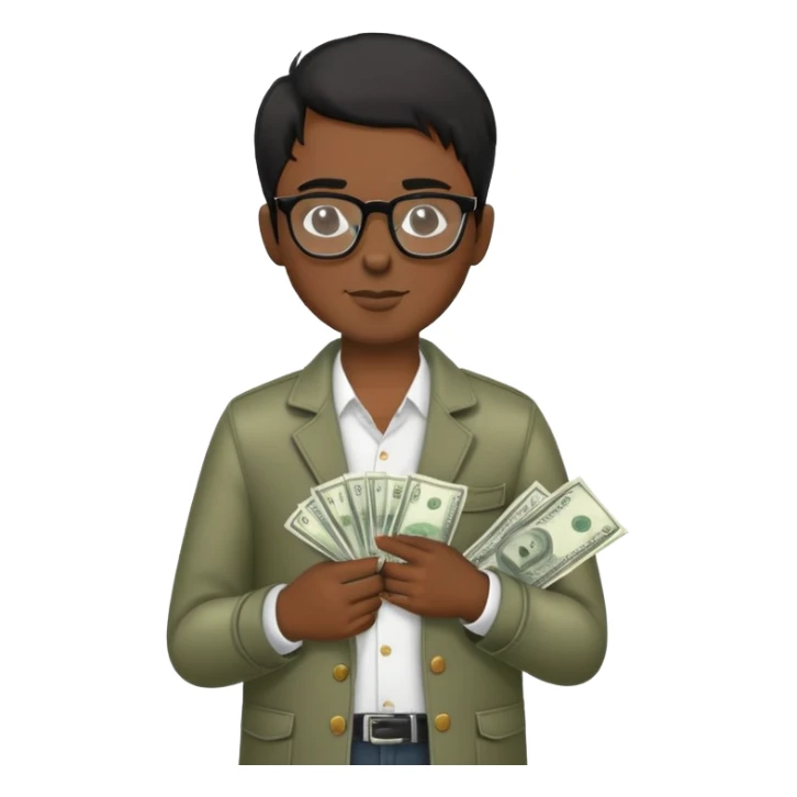 A black haired musician with glasses put money into his pocket  sticker