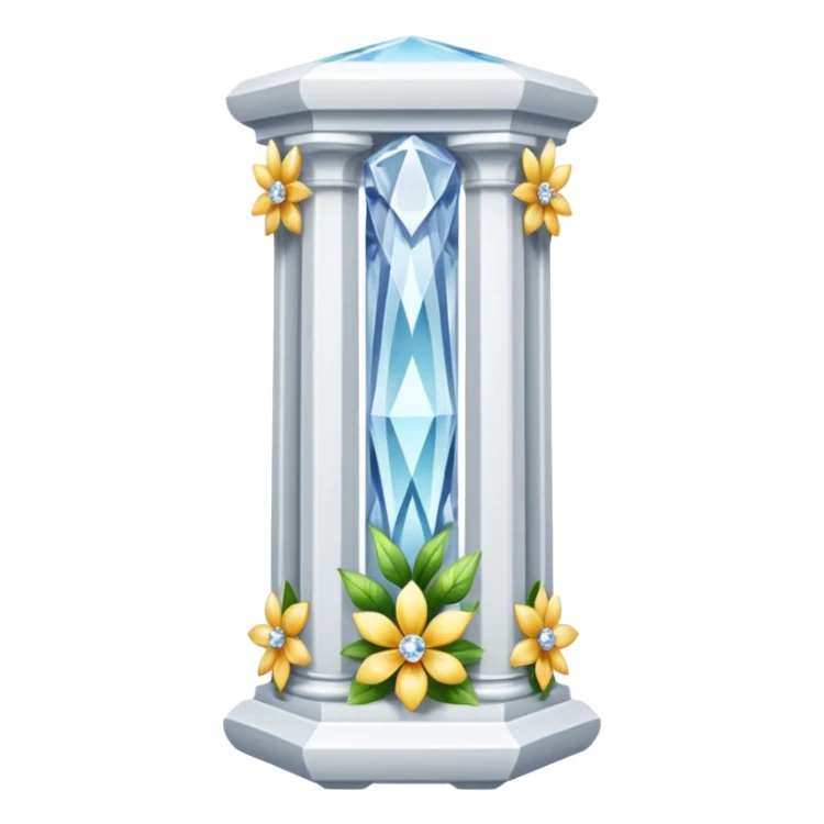 generate beautiful white crystal pillar intricate front view more beautiful with flowers wrapping around the pillar make the pillar made of diamond sticker