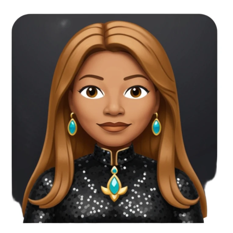 Queen Latifah with long light brown hair, black sequin outfit sticker