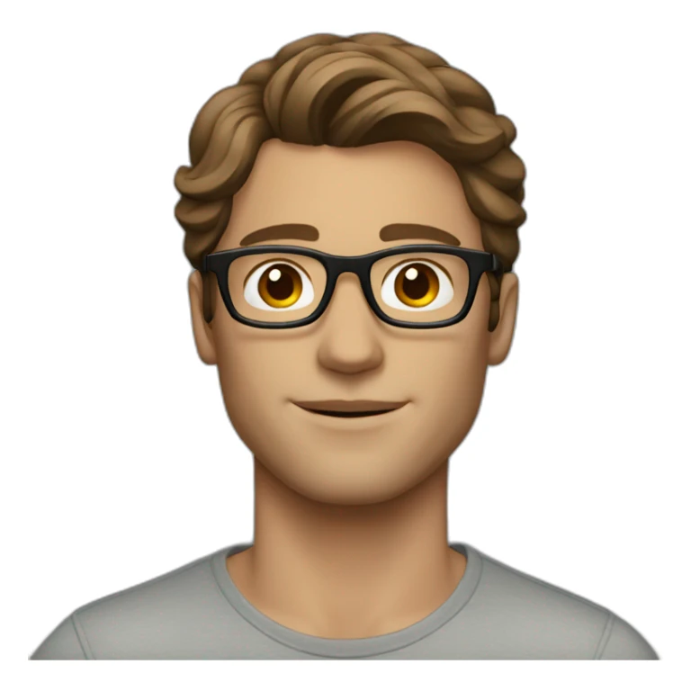 a beautiful male model with brown medium hair and glasses sticker