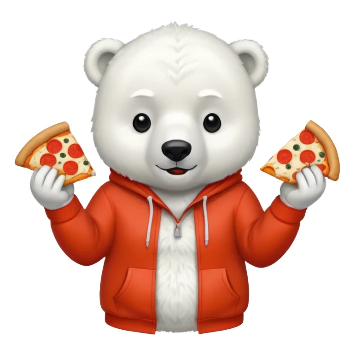 polar bear with pizza wearing red orange hoodie sticker