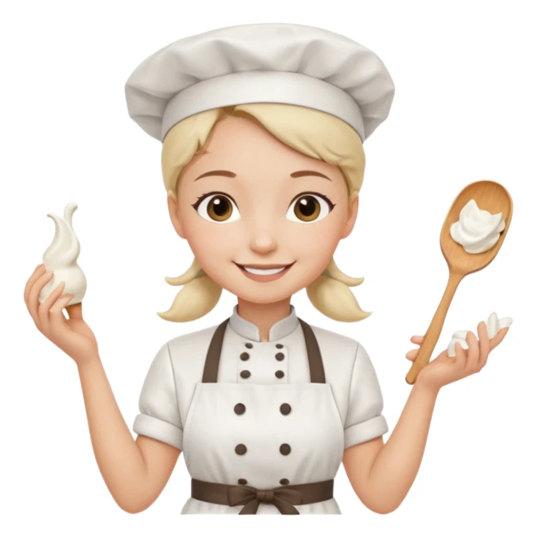 Young female baker - white chef hat, holding cream piping bags in both hands sticker