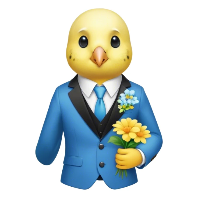 budgie in a suit with flowers in hands sticker