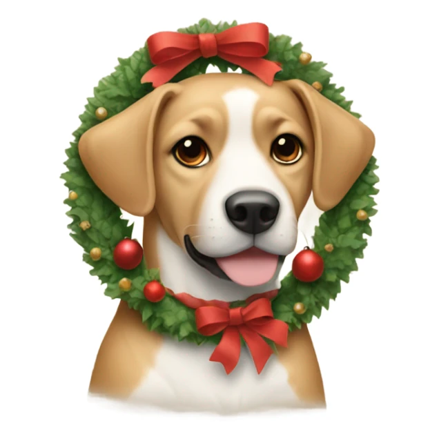 Dog with beige christmas wreath around neck  sticker