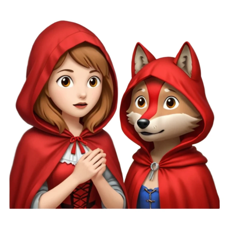 Caperucita roja hablando con el lobo en el bosque sticker