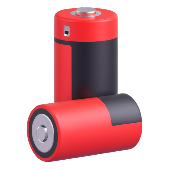 realistic 3D round battery with half red level, isolated on white background sticker