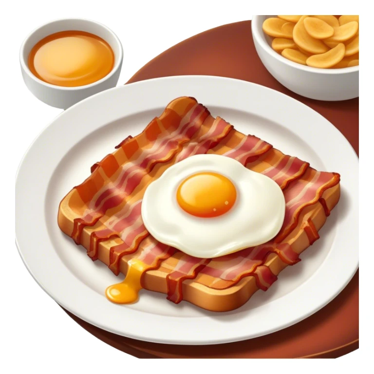 Cinematic crispy sizzling bacon, slightly curled, golden-brown with a perfect crunch, glistening with rich flavor, deep warm tones, served on a breakfast plate, comforting and indulgent. sticker