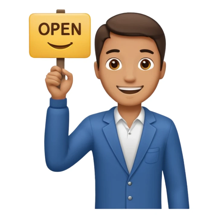 man holding up an open sign, full body sticker