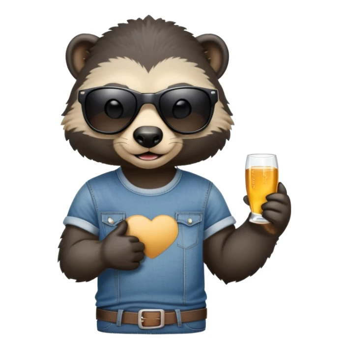friendly anthropomorphised honey badger in jeans and a t-shirt, wearing sunglasses, head and shoulders portrait sticker