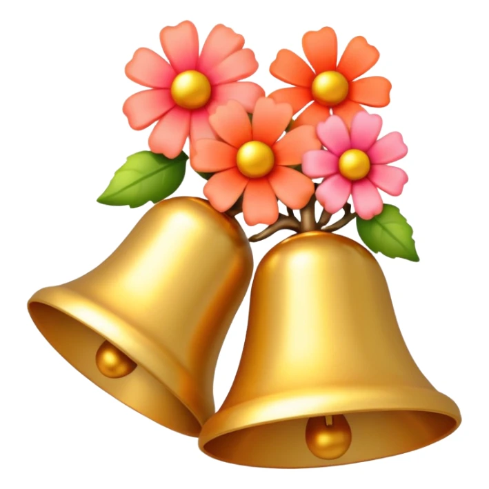 Gold Wedding bells with bright flowers coral pink orange sticker