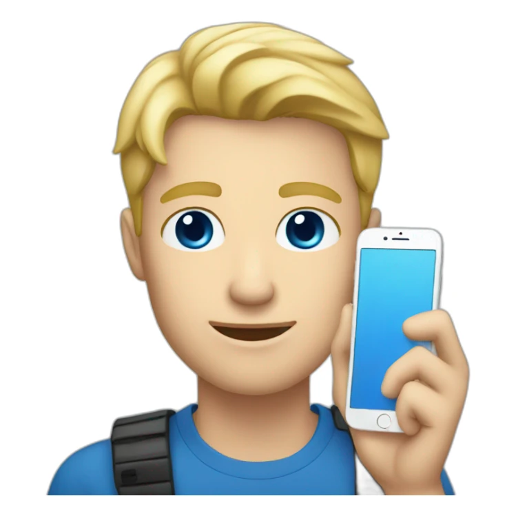blonde guy tech reviewer with blue eyes holding an iphone sticker