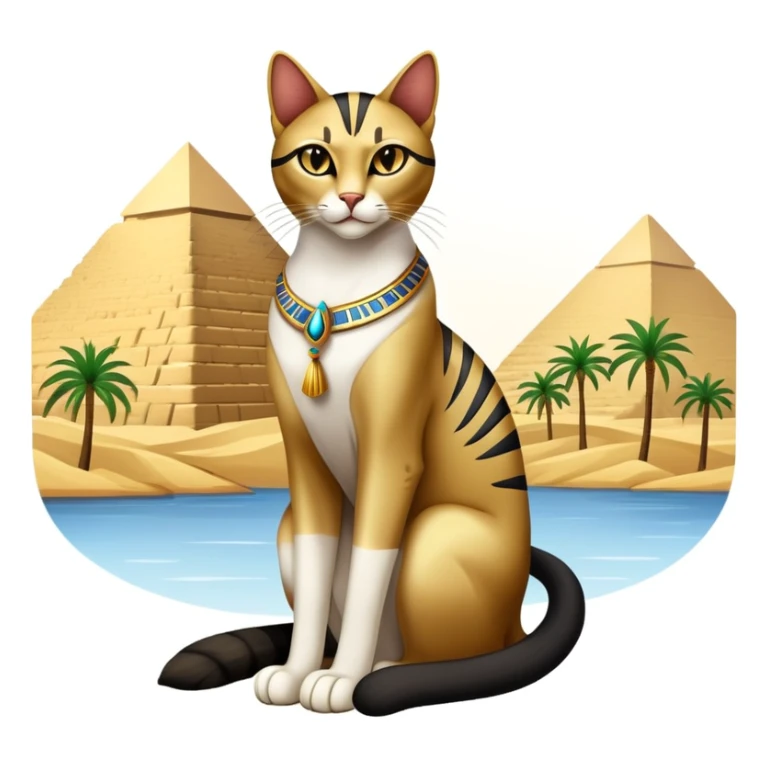 Egyptian cat full body sitting with Nile river background sticker