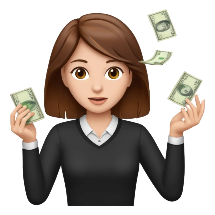 Woman in brown hair throwing money sticker
