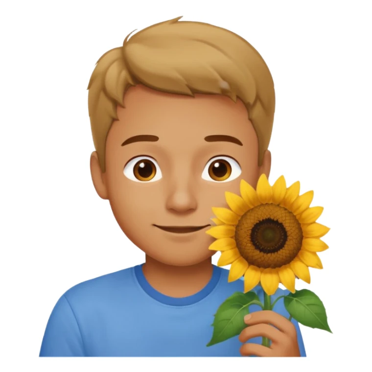 Man smelling sunflower with gentle smile, body sticker