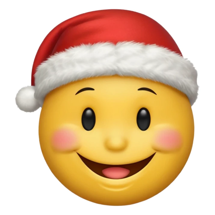 Smiley face smiles with closed eyes in a red Christmas hat sticker