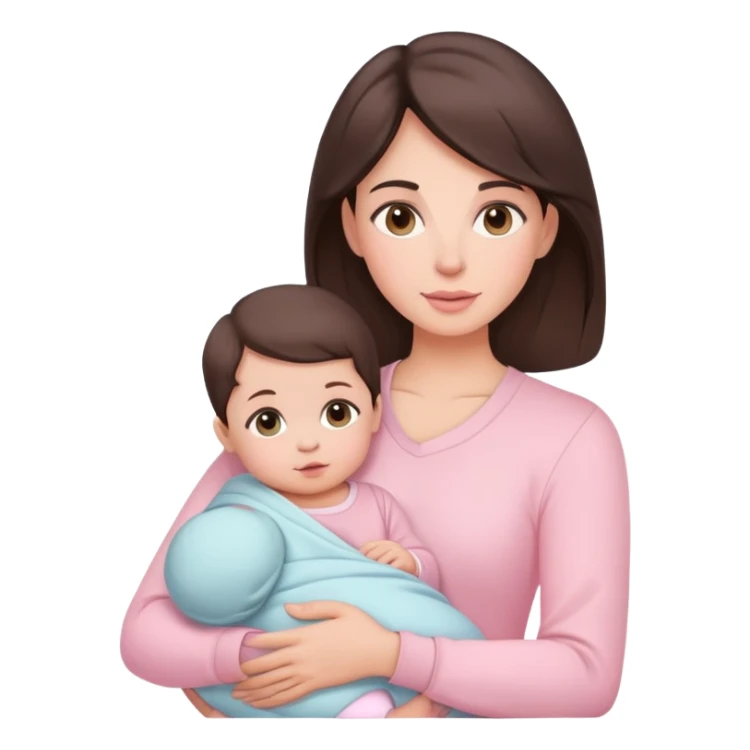 brunette mother holding baby in pastel pink outfits sticker