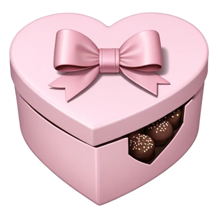 pale pink heart box, pale pink bow, filled with chocolates inside sticker