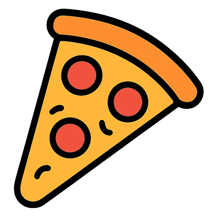 slice of pizza, simple and bold, clear lines, appetizing cheese and pepperoni, minimal background sticker
