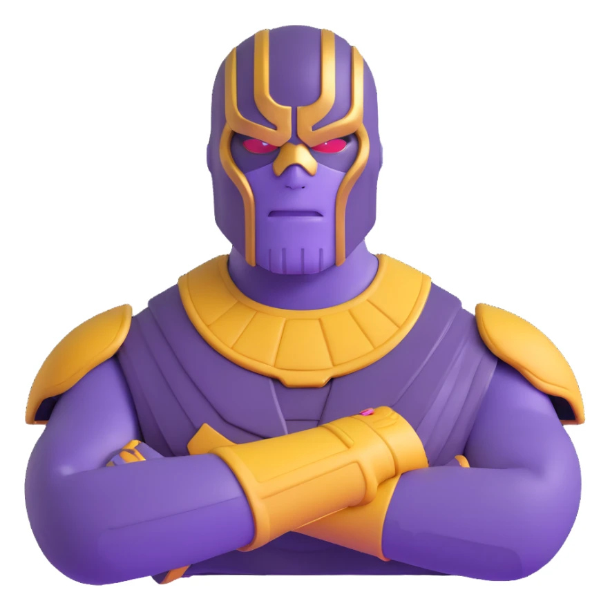 Purple villain Thanos wearing red Squid Game guard mask sticker