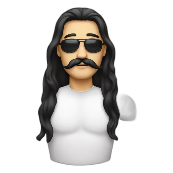 Man with black very long hair mustache sticker