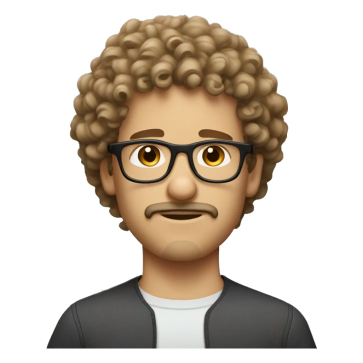 young caucasian curly hair goatee, glasses and curly mustache sticker