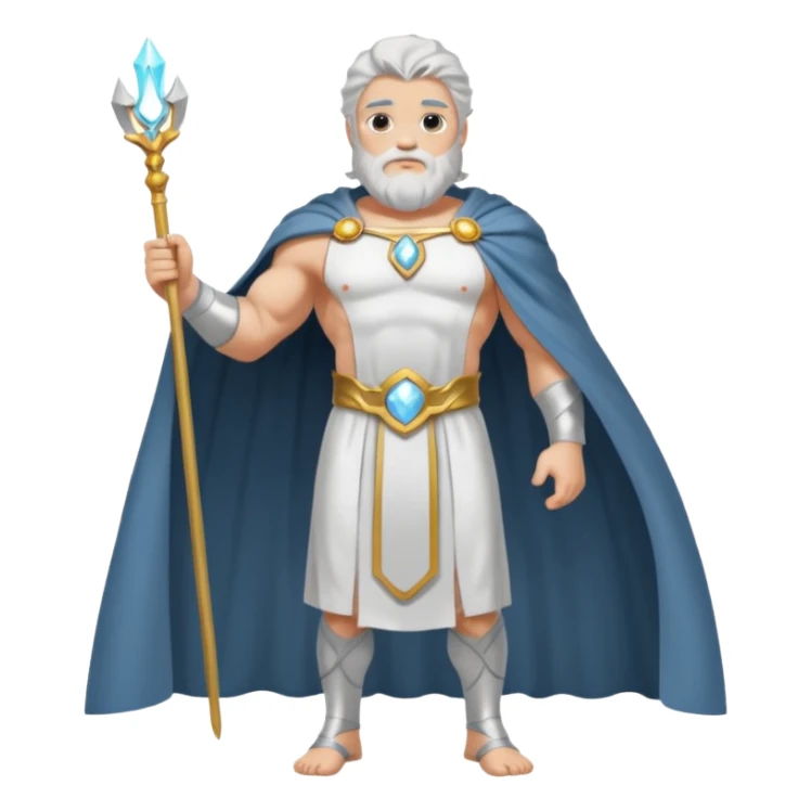 fullbody silverhair shirtless god ZEUS, white robe over shoulder and cape, standing still sticker