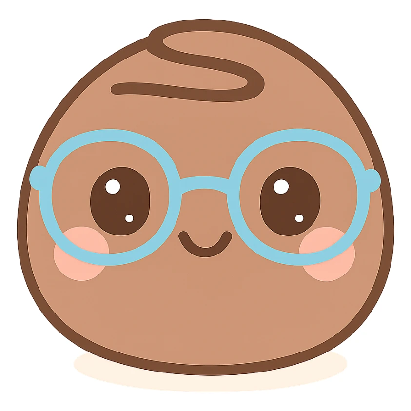smiling chocolate truffle wearing glasses, kawaii style sticker