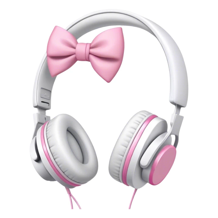 White aesthetic headphones with pink bow sticker
