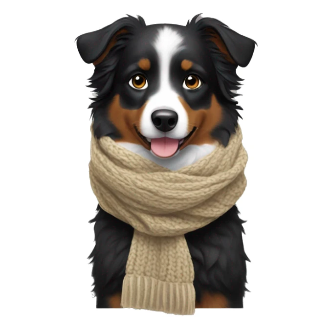 Small black australian shepherd dog wearing a knit scarf sticker