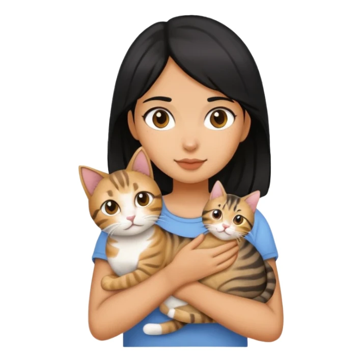 Black hair girl holding a tabby cat sticker