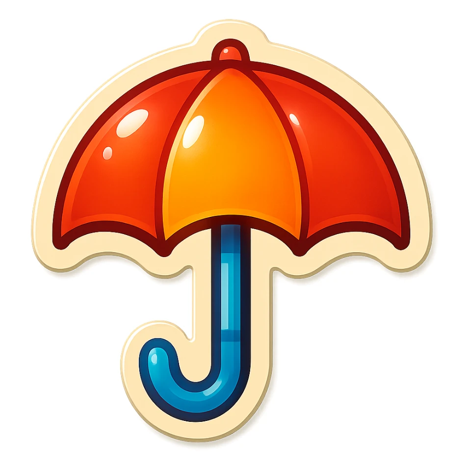 cartoon style sticker of a single umbrella symbol, simple and clear, no text sticker