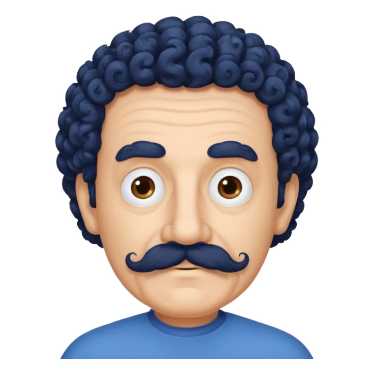 old guy with very curly dark hair and big blue  mustache sticker