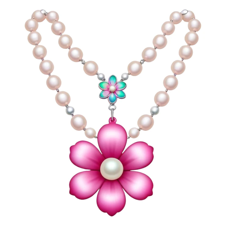 pearl bright pink necklace with flower pendant in middle sticker