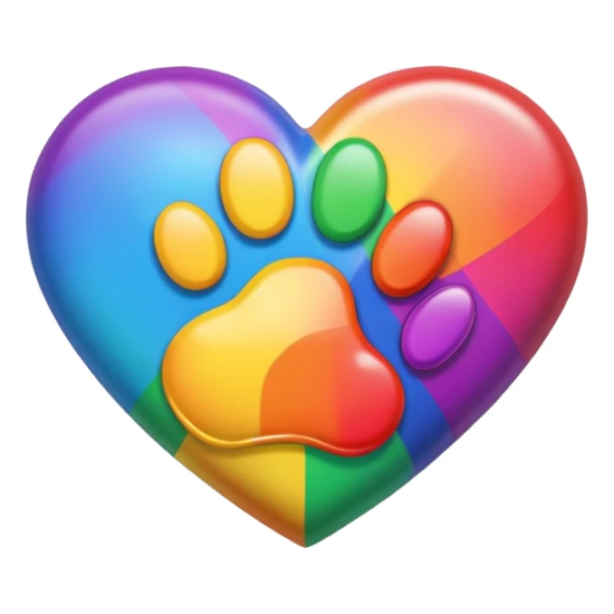 rainbow pride heart with a paw print on top, bold colors, no text sticker