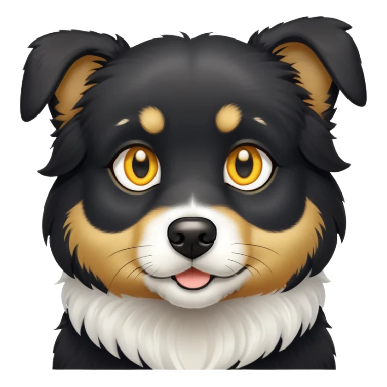 Black dog with white chest sticker