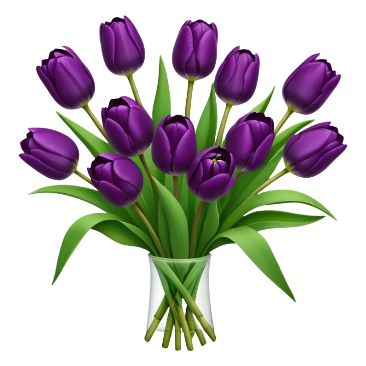 bouquet deep purple Tulip, luxuriant, stem, leaf, bud sticker