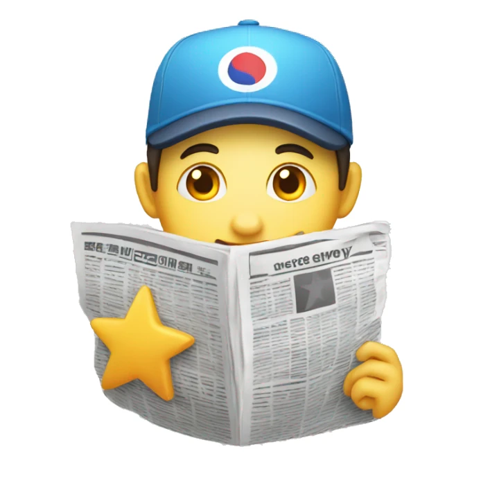 a star cartoon character holding a korean newspaper sticker