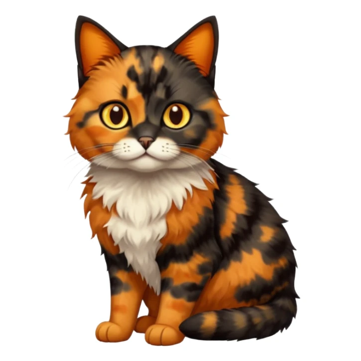 black and orange cat. tortie. amber eyes. full body.  sticker