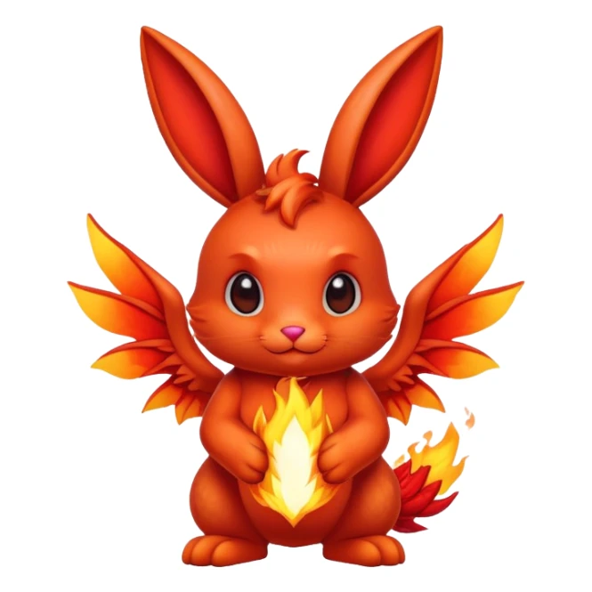 cute red fire bunny with fire paws and dragon wings sticker
