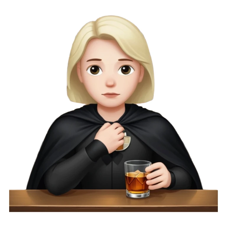 Caucasian in black cape sitting sad at bar sticker